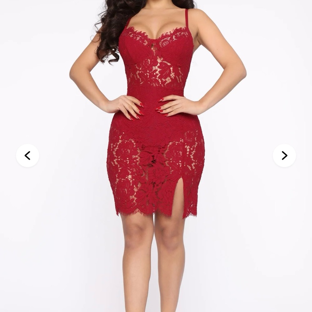 Fashion Nova Dropping Hints Lace Dress – Burgundy, Size XL